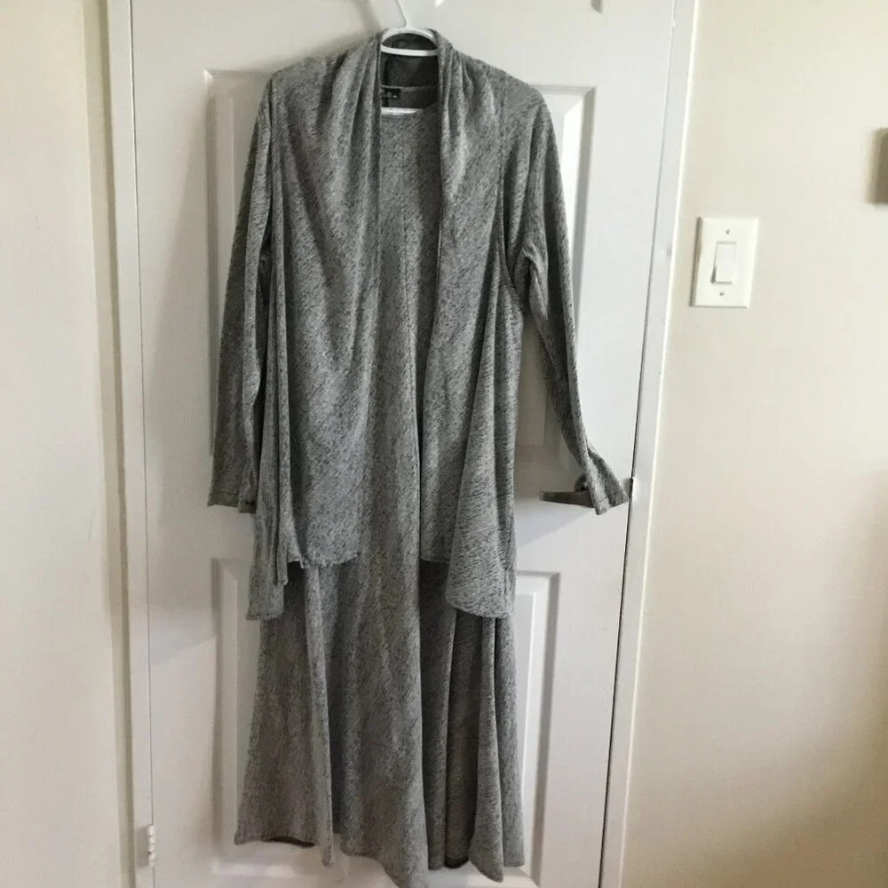Versatile Grey Maxi Dress & Sleeveless  Vest Set 75% Viscose 46 EUR